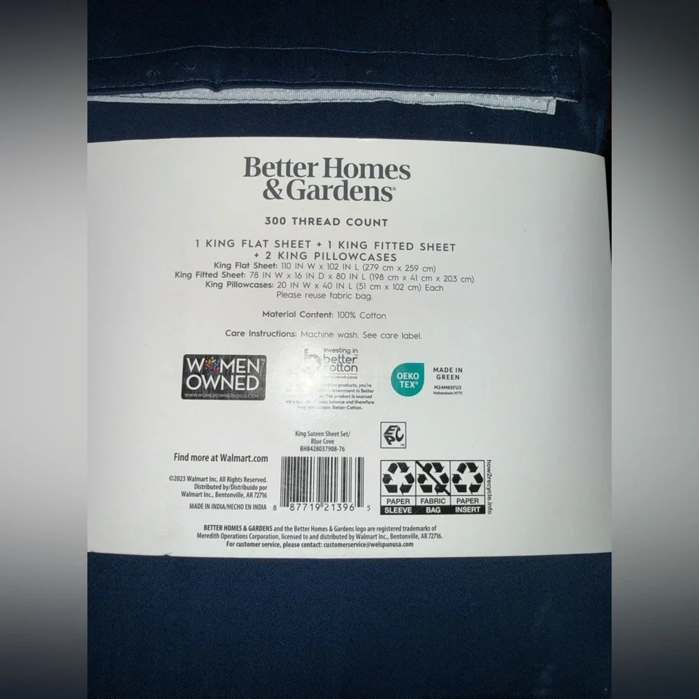 Better Homes And Gardens King Sateen Sheet Set in Deep Blue New in package
